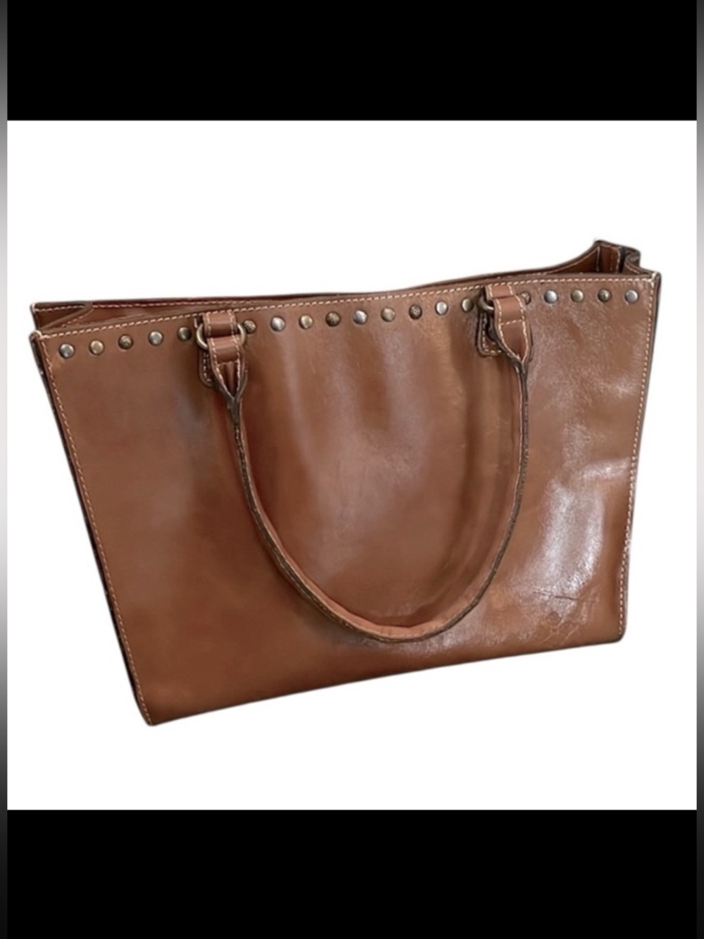Patricia Nash Light Cognac Brown Leather Two Handle Laptop Tote Book Bag Purse